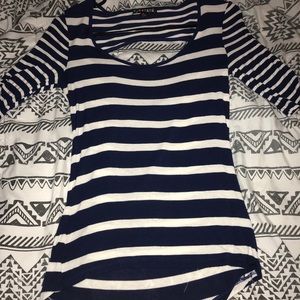 striped open back shirt